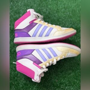 Adidas Kids High-Top Sneakers - Pink, Gold, and White
